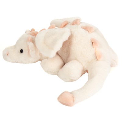Peluche Dragon Blanc et Rose Fluffy - 32 cm signée Teddy Hermann, vue de profil
