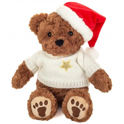 Peluche Ours de Noël avec Bonnet et Pull à Étoile - 30 cm signée Teddy Hermann