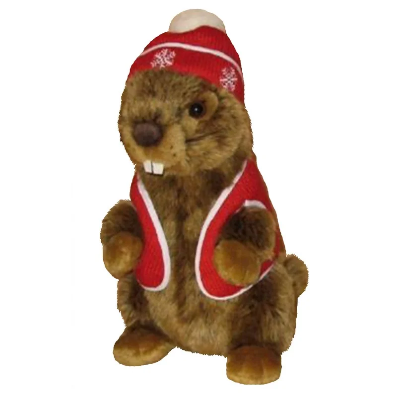 Peluche Marmotte avec Bonnet et Gilet Rouges - 25 cm signée Anima Peluche Marmotte avec Bonnet et Gilet Rouges - 25 cm signée Anima