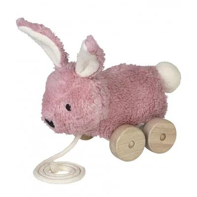 Peluche à tirer lapin Mingus rose