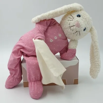 Peluche doudou lapin Hoopsi rose signée Hugzzeee Friends Peluche doudou lapin Hoopsi rose signée Hugzzeee Friends