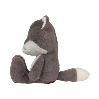 Peluche bruit blanc Renard Robin gris doux signée Flow Amsterdam, vue de profil Peluche bruit blanc Renard Robin gris doux signée Flow Amsterdam, vue de profil