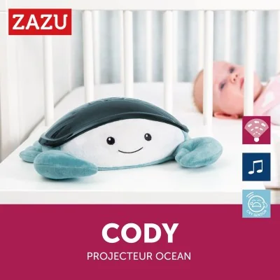 Peluche projecteur océanique Cody le crabe de la marque Zazu Peluche projecteur océanique Cody le crabe de la marque Zazu