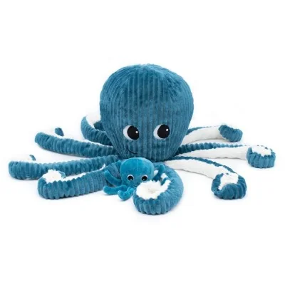 Peluche Ptipotos pieuvre maman bébé bleue signée Les Déglingos Peluche Ptipotos pieuvre maman bébé bleue signée Les Déglingos