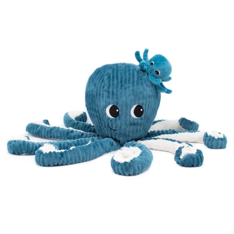 Peluche Ptipotos pieuvre maman bébé bleue signée Les Déglingos Peluche Ptipotos pieuvre maman bébé bleue signée Les Déglingos