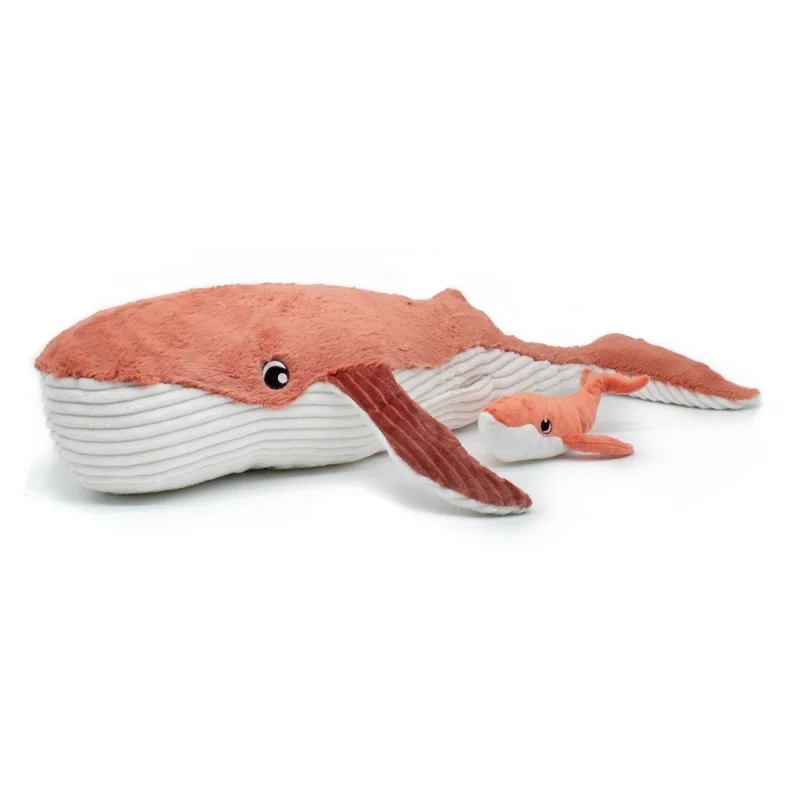 Peluche Ptipotos baleine géante et son bébé terracotta signée Le Déglingos Peluche Ptipotos baleine géante et son bébé terracotta signée Le Déglingos