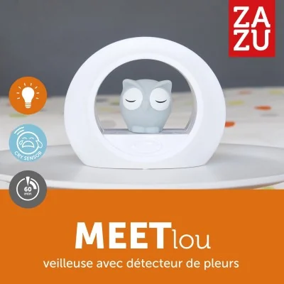 Veilleuse Lou avec détecteur de pleurs le hibou gris de la marque Zazu Veilleuse Lou avec détecteur de pleurs le hibou gris de la marque Zazu