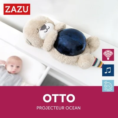 Peluche projecteur océanique Otto la loutre de la marque Zazu Peluche projecteur océanique Otto la loutre de la marque Zazu