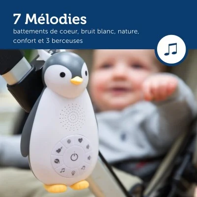 Veilleuse musicale nomade grise Zoë le pingouin avec 7 différentes mélodies Veilleuse musicale nomade grise Zoë le pingouin avec 7 différentes mélodies