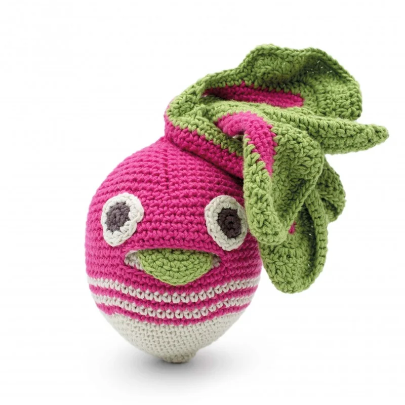 Henry le Gros Radis Rayé - hochet pour bébé en coton bio de la collection Veggy Toys de la marque MyuM