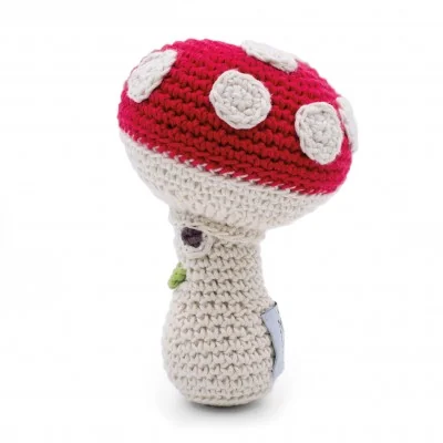 Meredith l'Amanite - hochet pour bébé en coton bio de la collection Veggy Toys de la marque MyuM, vue de profil Meredith l'Amanite - hochet pour bébé en coton bio de la collection Veggy Toys de la marque MyuM, vue de profil