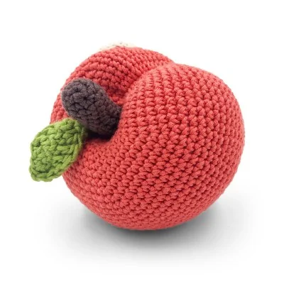 Mila la Pêche - hochet pour bébé en coton bio de la collection Veggy Toys de la marque MyuM, vue de dos