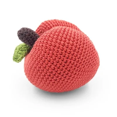 Mila la Pêche - hochet pour bébé en coton bio de la collection Veggy Toys de la marque MyuM, vue de dos
