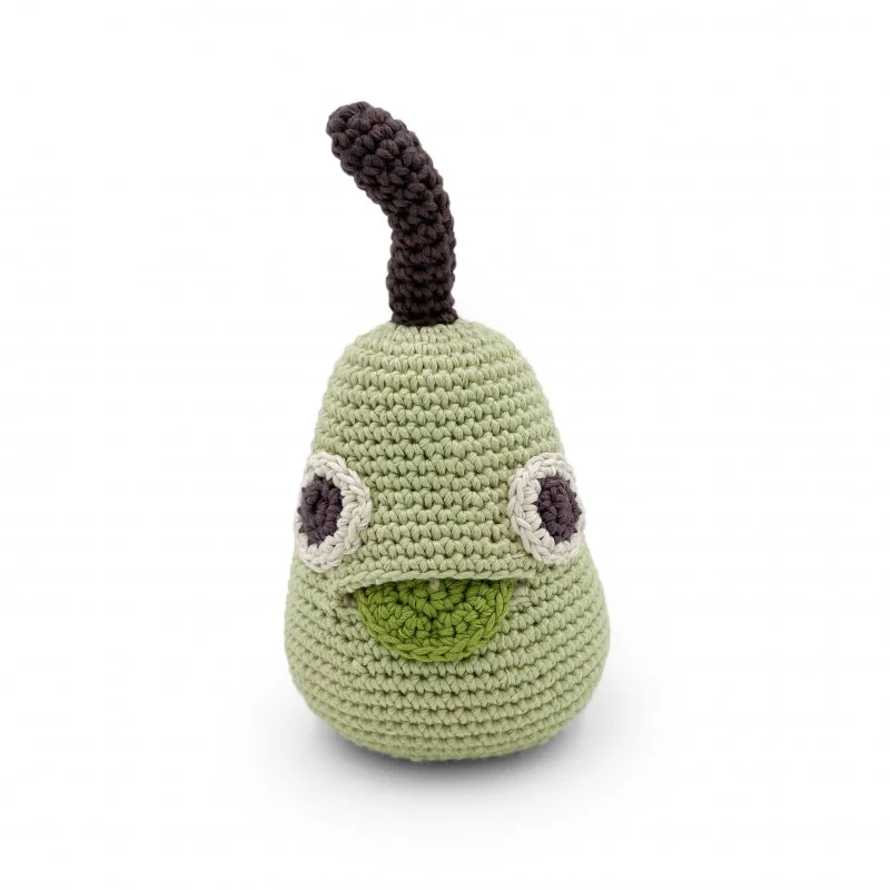William la Poire - hochet pour bébé en coton bio de la collection Veggy Toys de la marque MyuM, vue de face