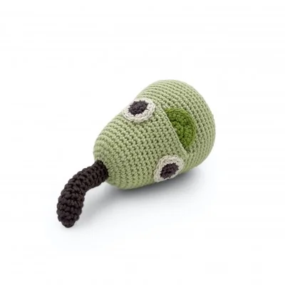 William la Poire - hochet pour bébé en coton bio de la collection Veggy Toys de la marque MyuM, vue de dessus