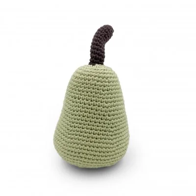 William la Poire - hochet pour bébé en coton bio de la collection Veggy Toys de la marque MyuM, vue de dos