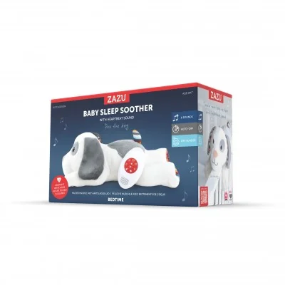 Peluche sonore à bruit blanc Dex le chien signée Zazu dans son cartion Peluche sonore à bruit blanc Dex le chien signée Zazu dans son cartion