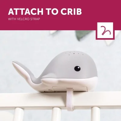 Veilleuse projecteur Wally la baleine gris de la marque Zazu avec bande velcro
