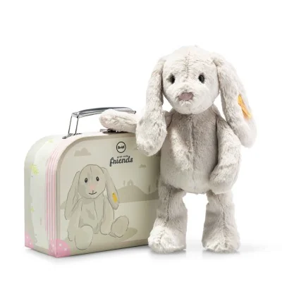 Peluche lapin Hoppie dans sa valise signée Steiff