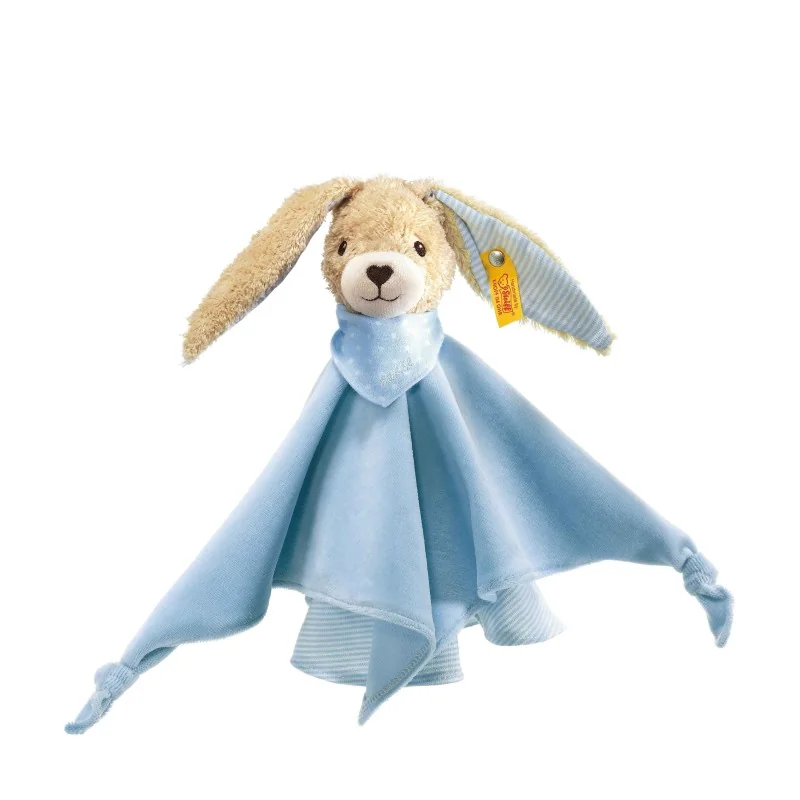 Doudou lapin Hoppel bleu en coton bio signé Steiff