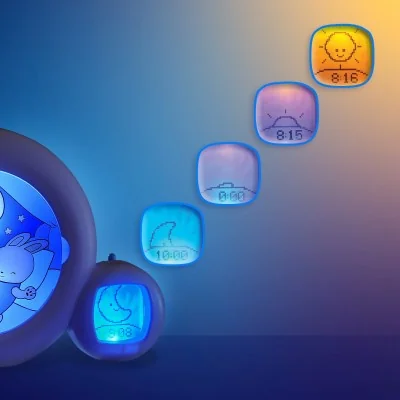 Veilleuse indicatrice de réveil Kid'Sleep Moon signée Pabobo avec les différentes positions positions de la lune et du sommeil Veilleuse indicatrice de réveil Kid'Sleep Moon signée Pabobo avec les différentes positions positions de la lune et du sommeil