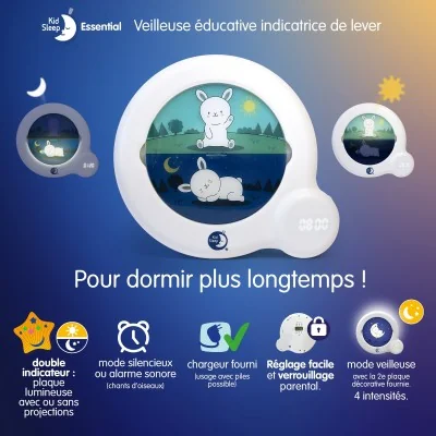 Veilleuse indicatrice de réveil Kid'Sleep Essential signée Pabobo avec de multiples fonctions