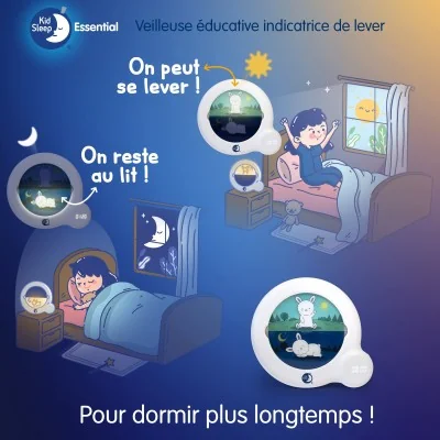 Veilleuse indicatrice de réveil Kid'Sleep Essential signée Pabobo en position réveillée ou position de sommeil