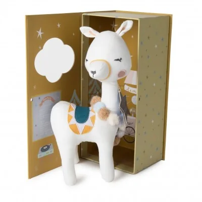 Peluche Lama dans boîte cadeau signée Picca Loulou, dans sa boîte
