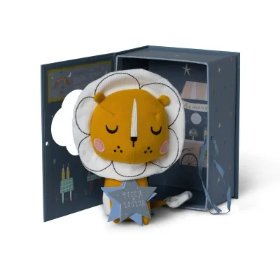 Peluche Lion dans boîte cadeau signée Picca Loulou dans sa boîte cadeau