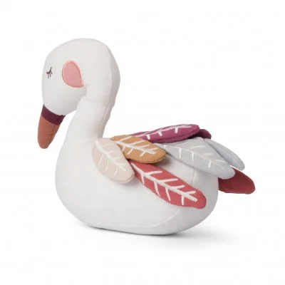 Peluche cygne Susie avec ailes multicolores signée Picca Loulou, vue de profil