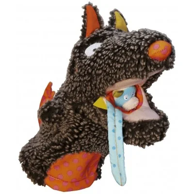 Doudou marionnette Louloup le loup et ses 3 petites marionnettes de doigts de la marque Ebulobo, le loup avale une marionnette Doudou marionnette Louloup le loup et ses 3 petites marionnettes de doigts de la marque Ebulobo, le loup avale une marionnette