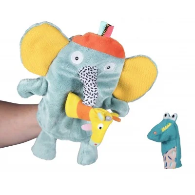 Marionnette Eléphant + 2 marionnettes de doigt pour les enfants signée Ebulobo