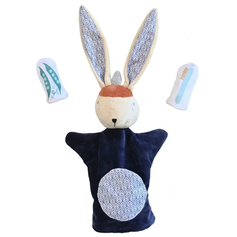 Marionnette Gabin Lapin et ses 2 marionnettes de doigts signée Ebulobo Marionnette Gabin Lapin et ses 2 marionnettes de doigts signée Ebulobo