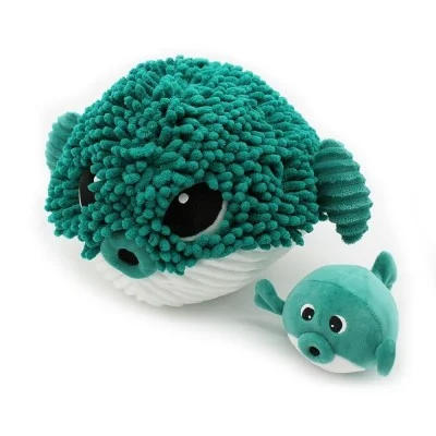 Peluche Gobetou le poisson globe maman et son bébé de la collection Ptipotos de la marque Les Deglingos