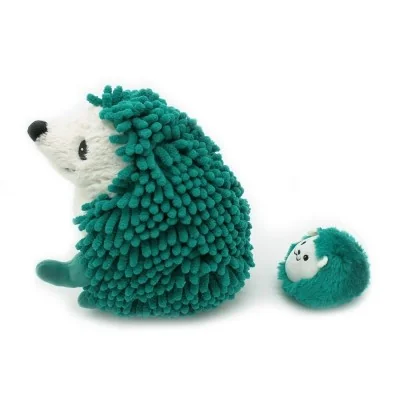 Peluche Piktou le hérisson maman et son bébé vert de la collection Ptipotos de la marque Les Deglingos, vue de profil Peluche Piktou le hérisson maman et son bébé vert de la collection Ptipotos de la marque Les Deglingos, vue de profil