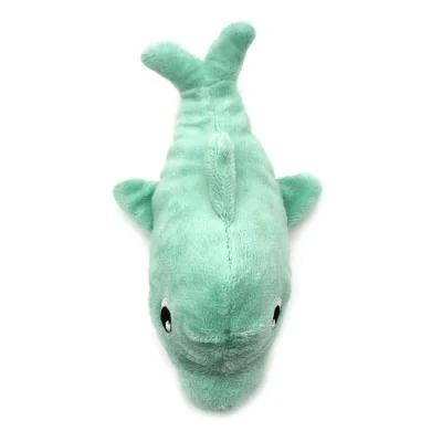 Peluche dauphin Tofou maman et son bébé menthe Ptipotos signée Les Deglingos, bébé vu de dessus