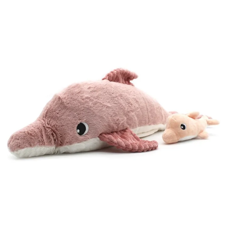 Peluche dauphin Tofou maman et son bébé rose signée Les Deglingos, avec son bébé dans le ventre
