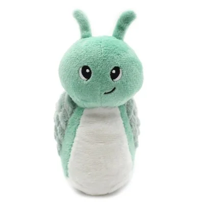 Peluche escargot Speedou maman et son bébé vert menthe signée Les Deglingos, vue de face du bébé Peluche escargot Speedou maman et son bébé vert menthe signée Les Deglingos, vue de face du bébé