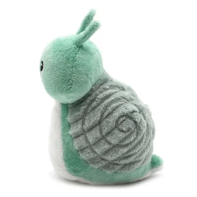 Peluche escargot Speedou maman et son bébé vert menthe signée Les Deglingos, vue de profil du bébé Peluche escargot Speedou maman et son bébé vert menthe signée Les Deglingos, vue de profil du bébé