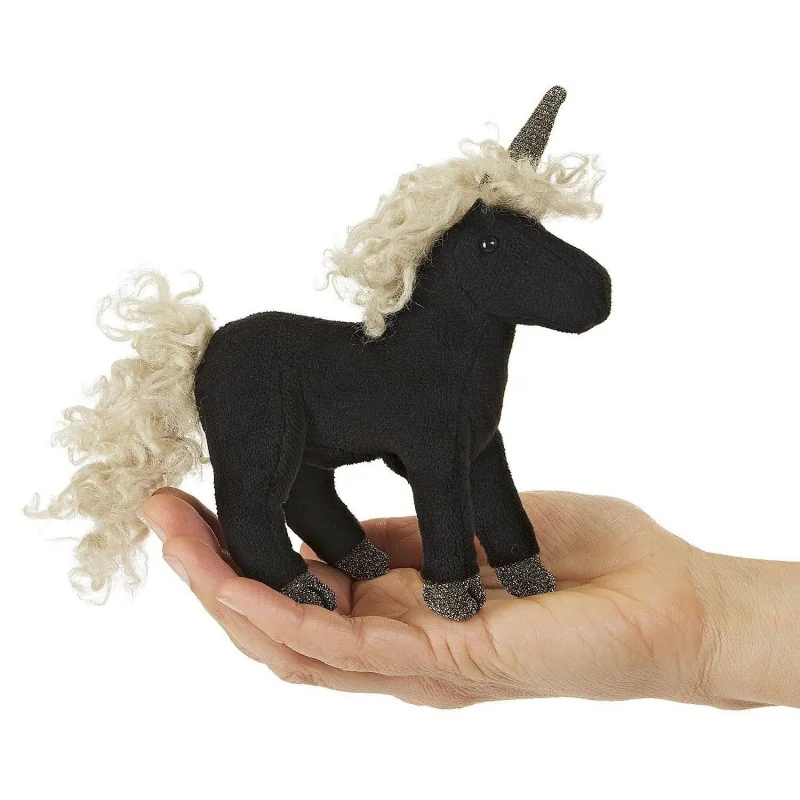 Marionnette à doigt Mini licorne noire signée Folkmanis Marionnette à doigt Mini licorne noire signée Folkmanis