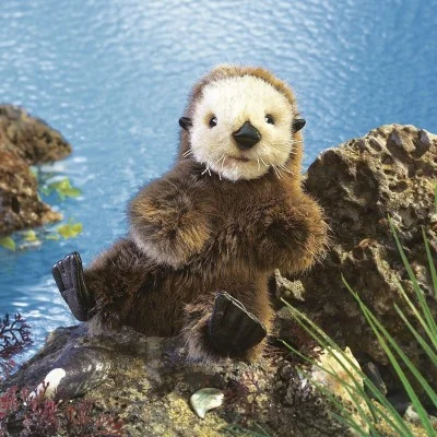 Marionnette à main bébé loutre de mer signée Folkmanis nageant dans la mer