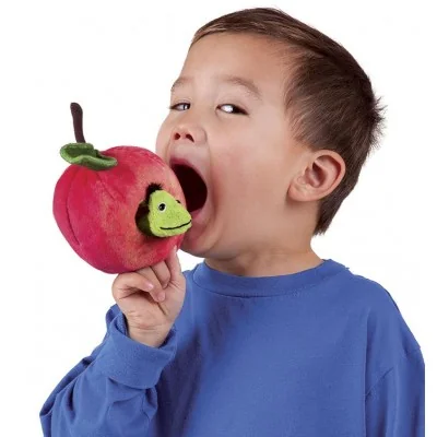 enfant croquant la Marionnette à main Ver dans la pomme