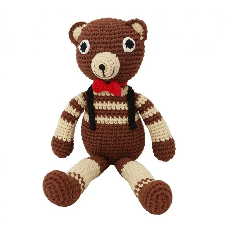 Doudou ours marron BEN au crochet avec hochet signé Sindibaba