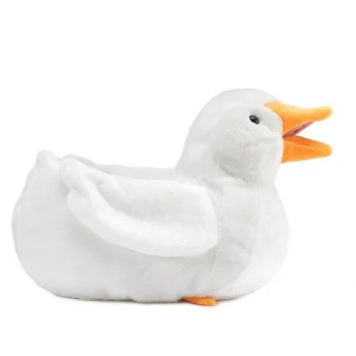 Marionnette canard blanc signée Folkmanis, vue de profil Marionnette canard blanc signée Folkmanis, vue de profil