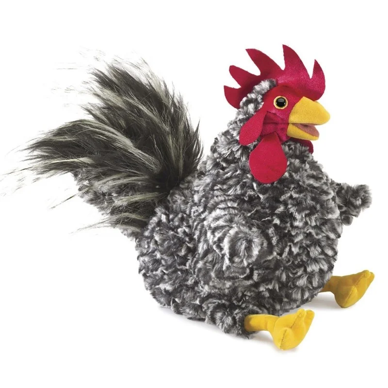 Marionnette Coq Plymouth Rock barré signée Folkmanis