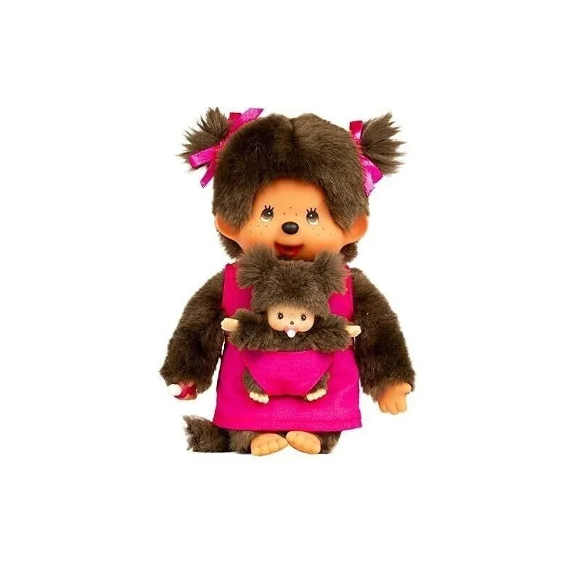 Peluche Kiki Monchhichi Maman et bébé rose - 20 cm signée Bandai Peluche Kiki Monchhichi Maman et bébé rose - 20 cm signée Bandai