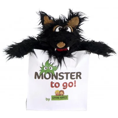 Marionnette à main Monstre Muffi Hapsweg, le loup signée Living Puppets, dans le sac Monster to go