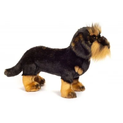 Peluche teckel à poil dur - 28 cm signée Teddy Hermann, vue de profil Peluche teckel à poil dur - 28 cm signée Teddy Hermann, vue de profil