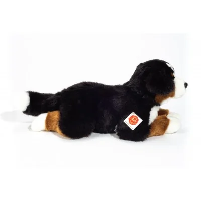 Peluche bouvier bernois couché - 40 cm signée Teddy Hermann, vue de profil