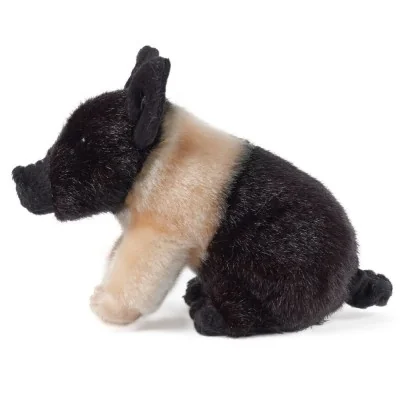 Peluche porcelet noir et rose signée Living Nature ,vue de profil Peluche porcelet noir et rose signée Living Nature ,vue de profil